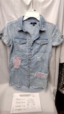 Girls Size 10/12 Denim Dress Hi-Low Blue Sequin Pockets